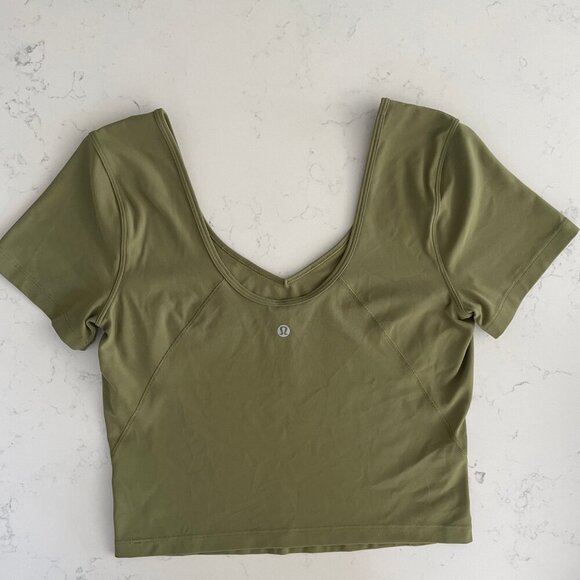 Lululemon Align SS Crop Nulu T Shirt Top Athletic Activewear Bronze Green Sz 8 - Picture 9 of 13